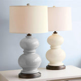 Modern Ceramic Gourd Table Lamp with Brushed Metal Base and White Cotton Shade