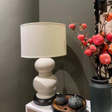 Modern Ceramic Gourd Table Lamp with Brushed Metal Base and White Cotton Shade