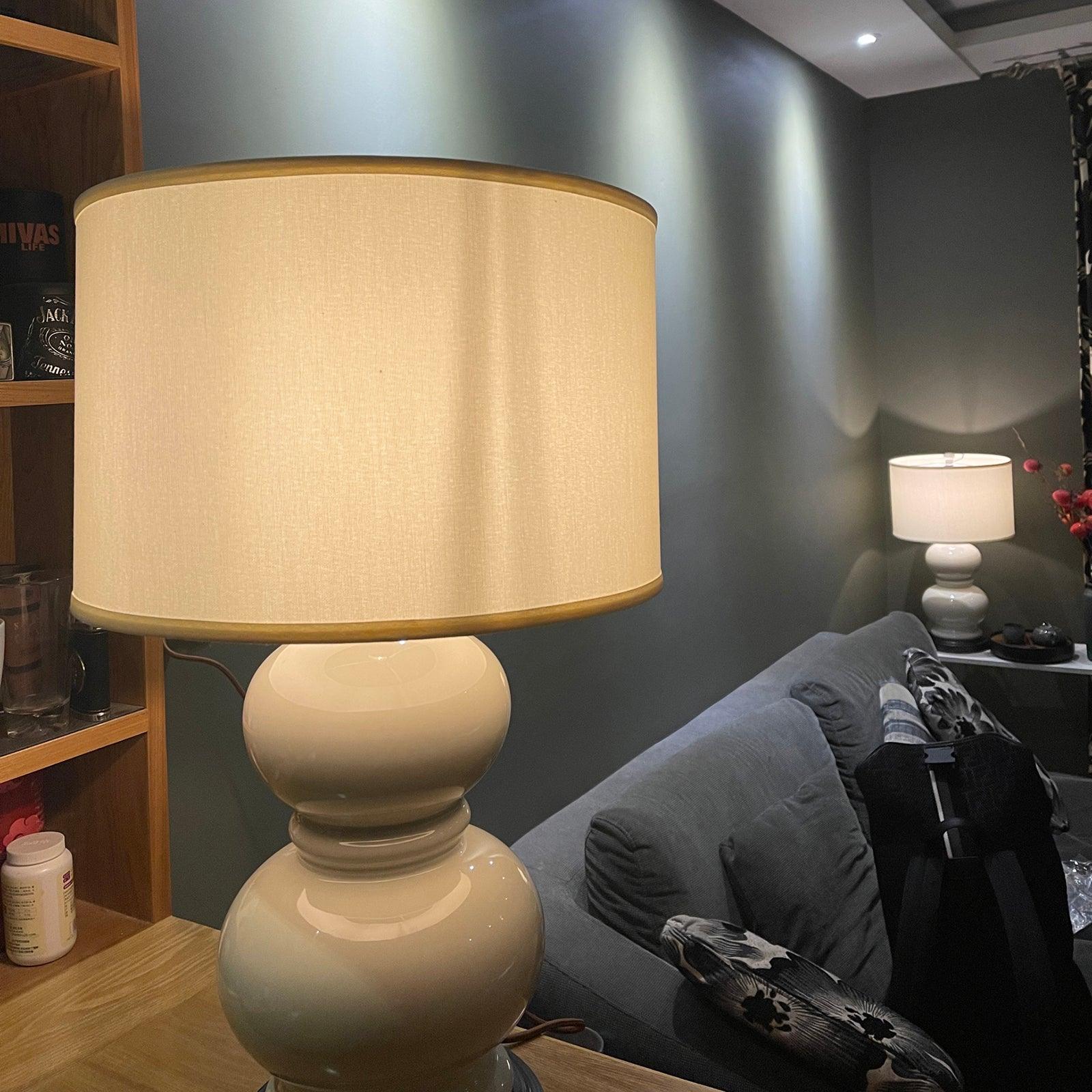 Modern Ceramic Gourd Table Lamp with Brushed Metal Base and White Cotton Shade