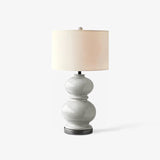 Modern Ceramic Gourd Table Lamp with Brushed Metal Base and White Cotton Shade