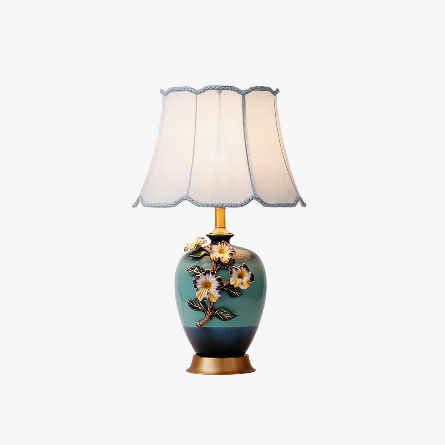 Elegant Handcrafted Ceramic Table Lamp with Gold Accents and White Fabric Shade for Home Decor