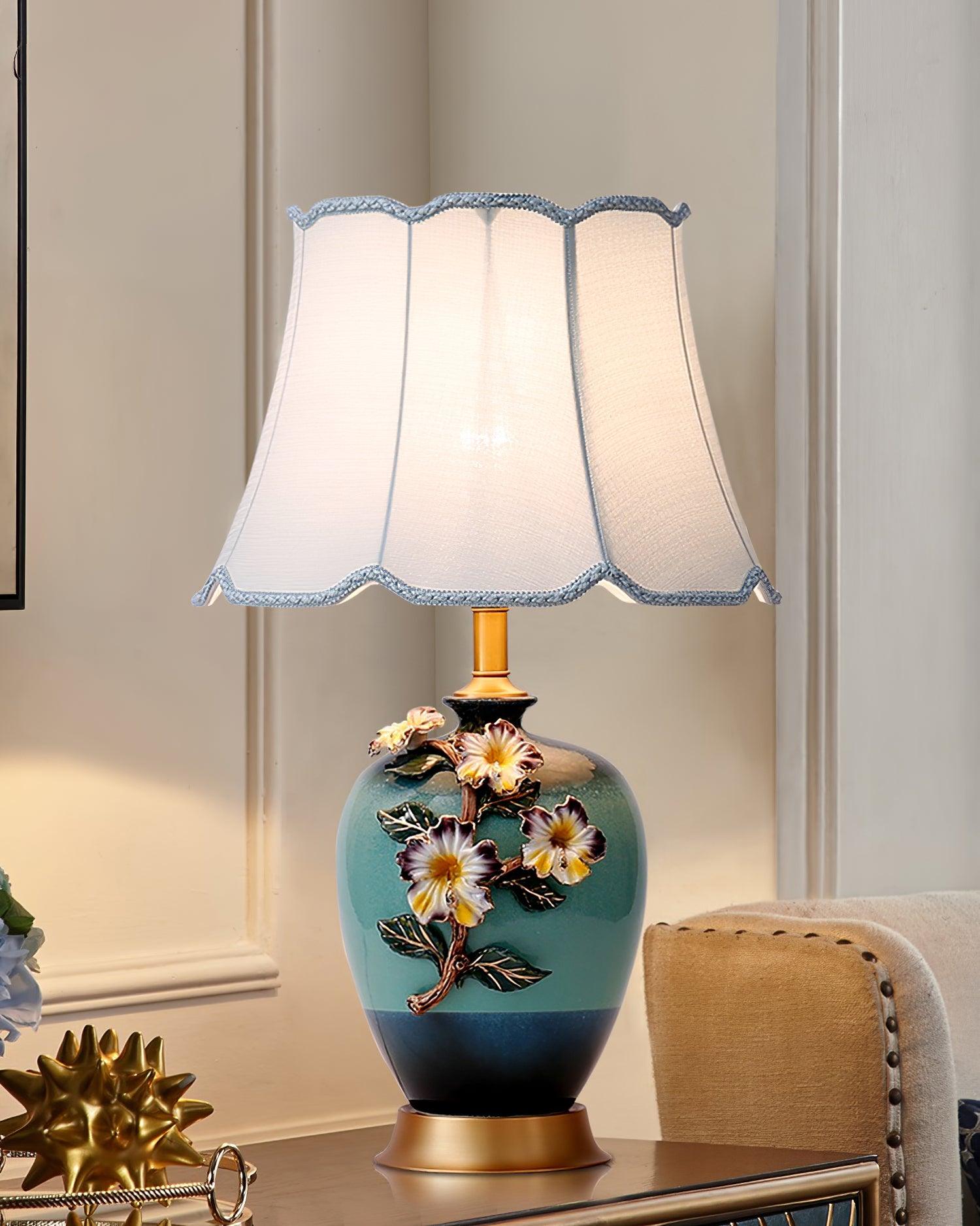 Elegant Handcrafted Ceramic Table Lamp with Gold Accents and White Fabric Shade for Home Decor