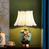 Elegant Handcrafted Ceramic Table Lamp with Gold Accents and White Fabric Shade for Home Decor
