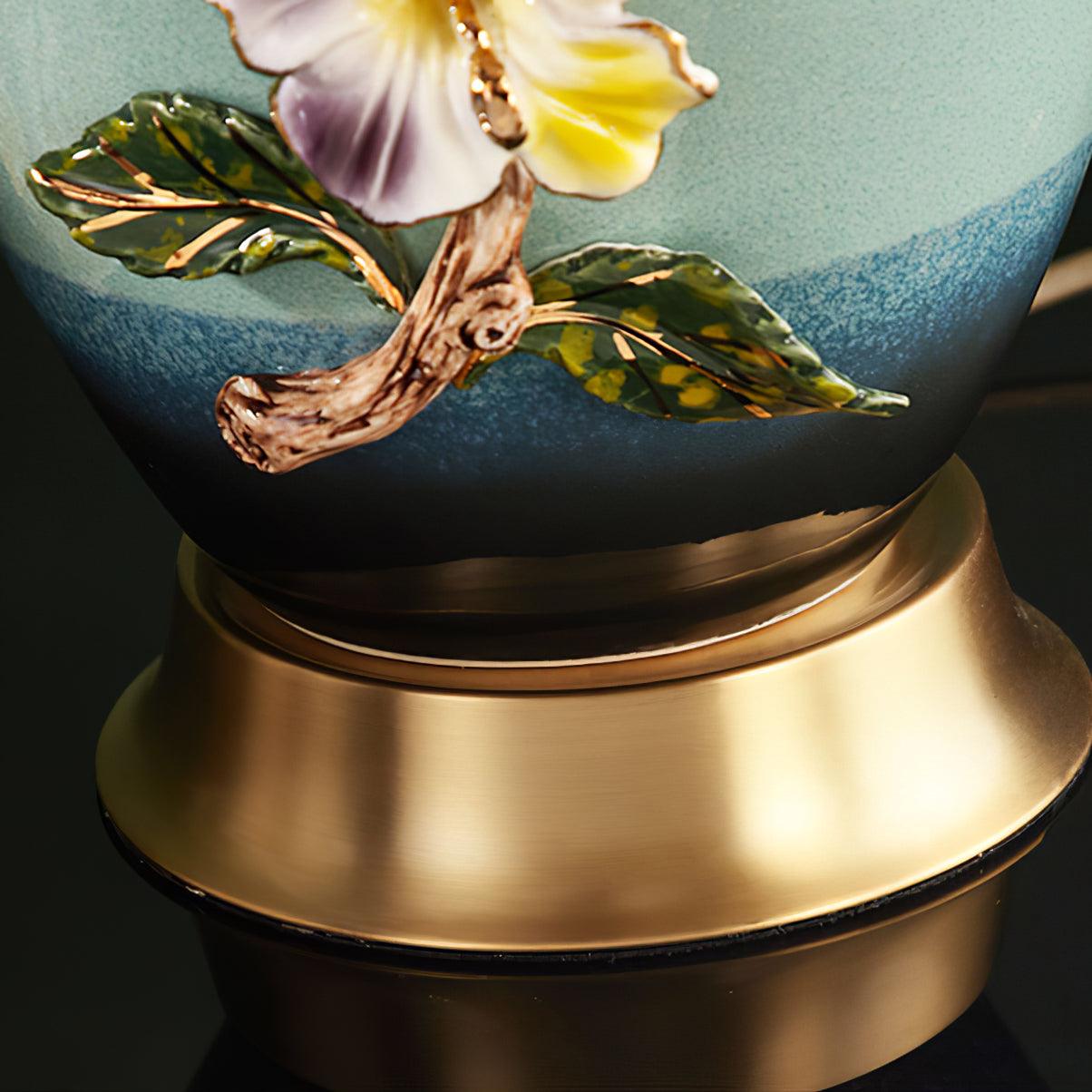 Elegant Handcrafted Ceramic Table Lamp with Gold Accents and White Fabric Shade for Home Decor