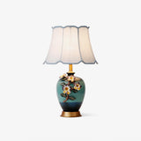 Elegant Handcrafted Ceramic Table Lamp with Gold Accents and White Fabric Shade for Home Decor