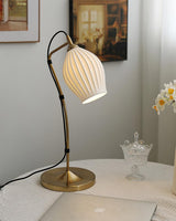 Elegant White Ceramic Ribbed Side Table Lamp for Modern Living Room Decor