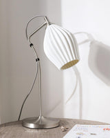Elegant White Ceramic Ribbed Side Table Lamp for Modern Living Room Decor
