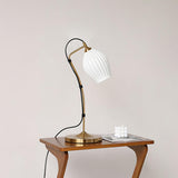 Elegant White Ceramic Ribbed Side Table Lamp for Modern Living Room Decor