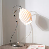 Elegant White Ceramic Ribbed Side Table Lamp for Modern Living Room Decor