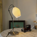 Elegant White Ceramic Ribbed Side Table Lamp for Modern Living Room Decor