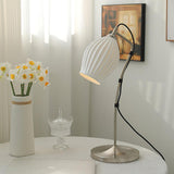Elegant White Ceramic Ribbed Side Table Lamp for Modern Living Room Decor