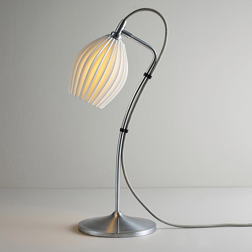 Elegant White Ceramic Ribbed Side Table Lamp for Modern Living Room Decor