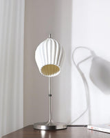 Elegant White Ceramic Ribbed Side Table Lamp for Modern Living Room Decor