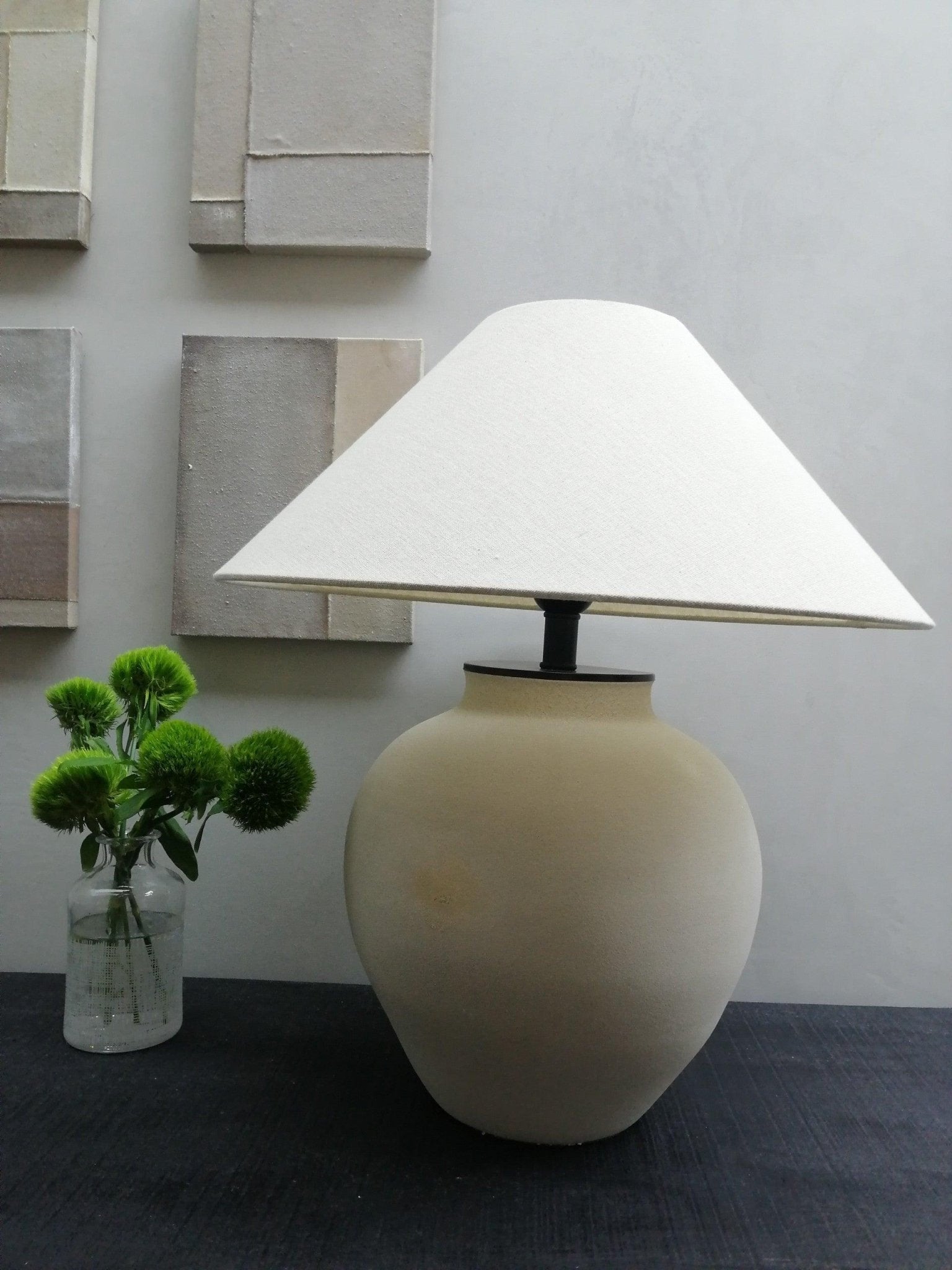 Decker Ceramic Bedside Table Lamp with Pottery Vase Base and Fabric Shade