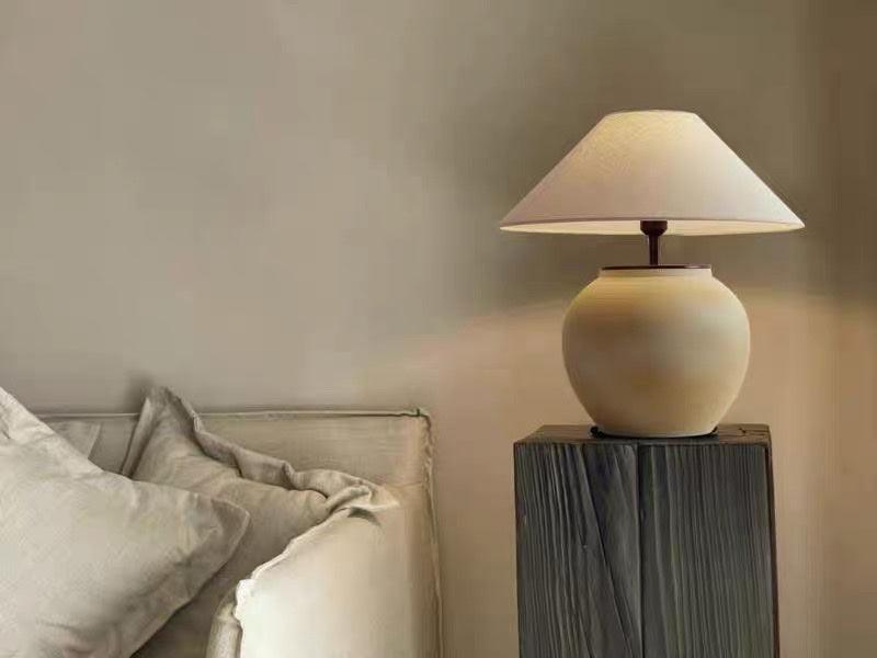 Decker Ceramic Bedside Table Lamp with Pottery Vase Base and Fabric Shade