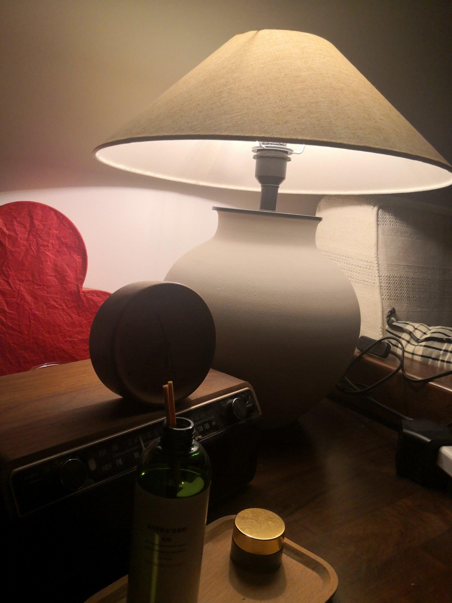 Decker Ceramic Bedside Table Lamp with Pottery Vase Base and Fabric Shade
