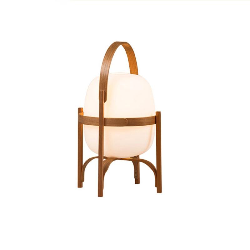 Modern Portable Glass Lantern Table Lamp with Wood Handle and Glass Shade for Ambient Lighting