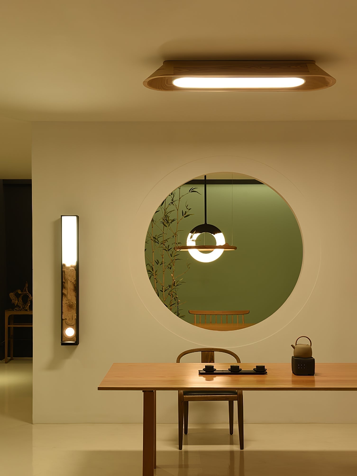 Modern Minimalist Wood and Acrylic Channel Ceiling Lamp with Integrated LED Lighting