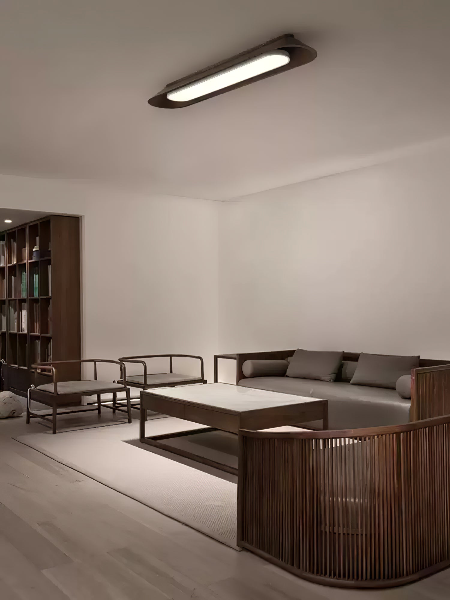 Modern Minimalist Wood and Acrylic Channel Ceiling Lamp with Integrated LED Lighting