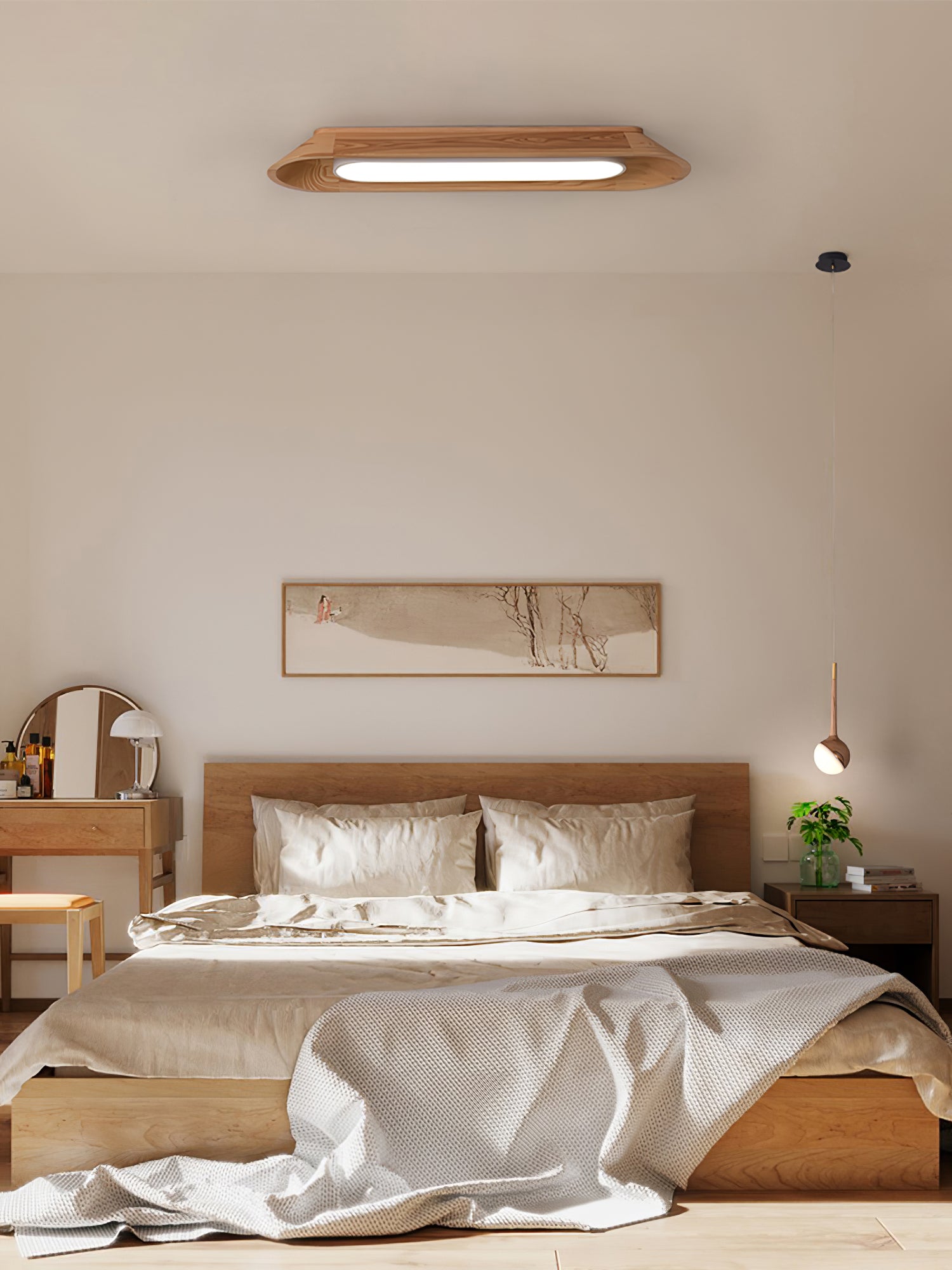 Modern Minimalist Wood and Acrylic Channel Ceiling Lamp with Integrated LED Lighting
