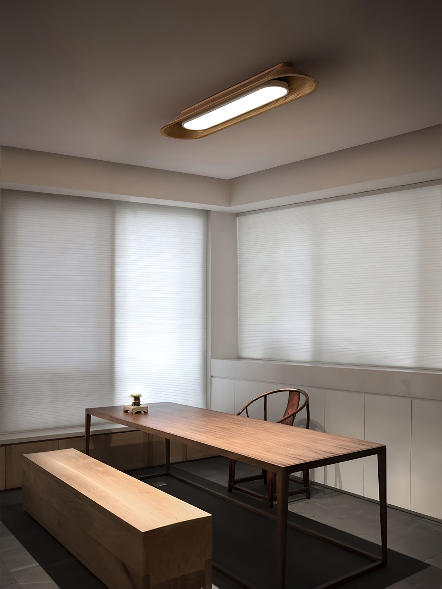 Modern Minimalist Wood and Acrylic Channel Ceiling Lamp with Integrated LED Lighting