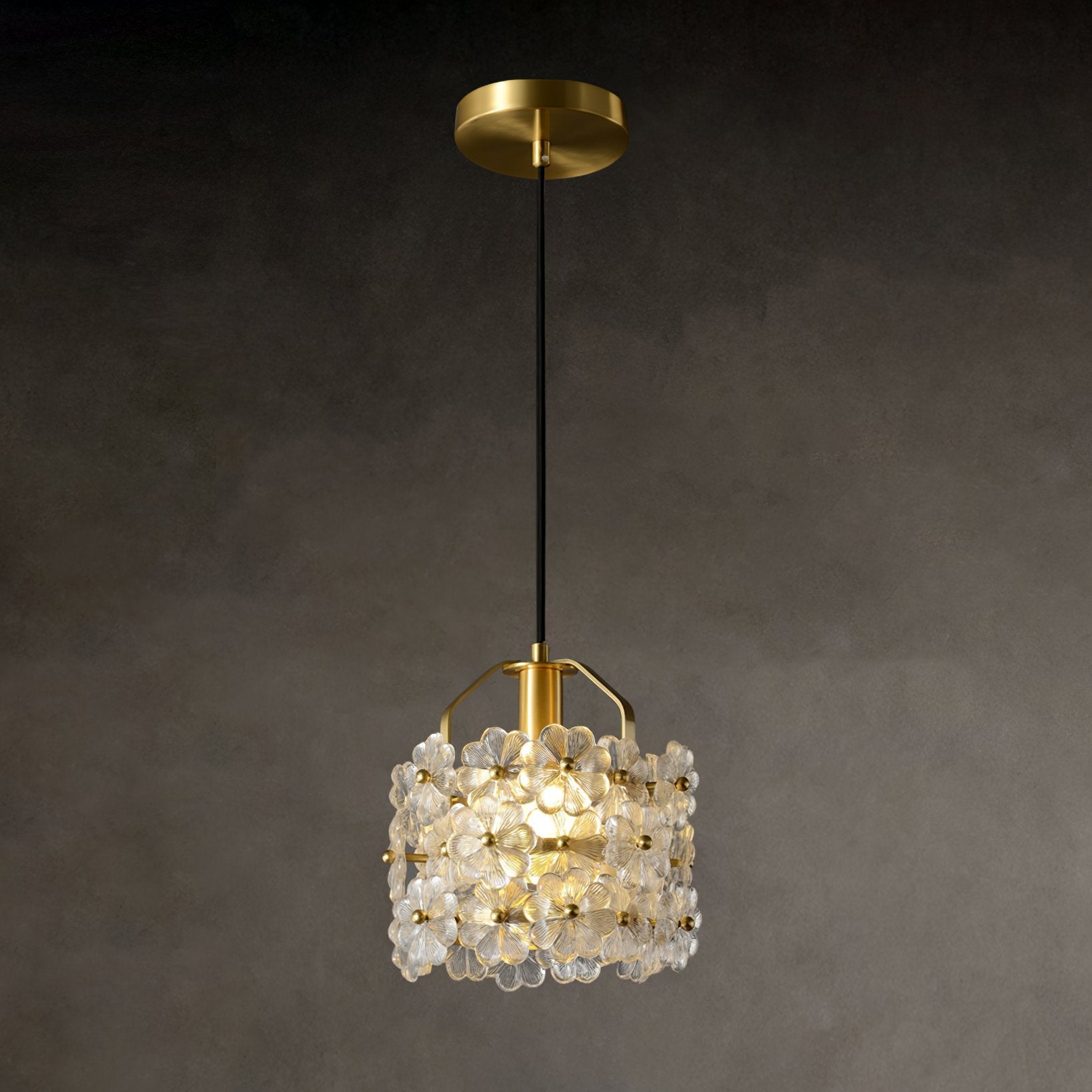 vintage-brass-and-flowered-glass-charlotte-pendant-light-fixture-for-entryway-lighting