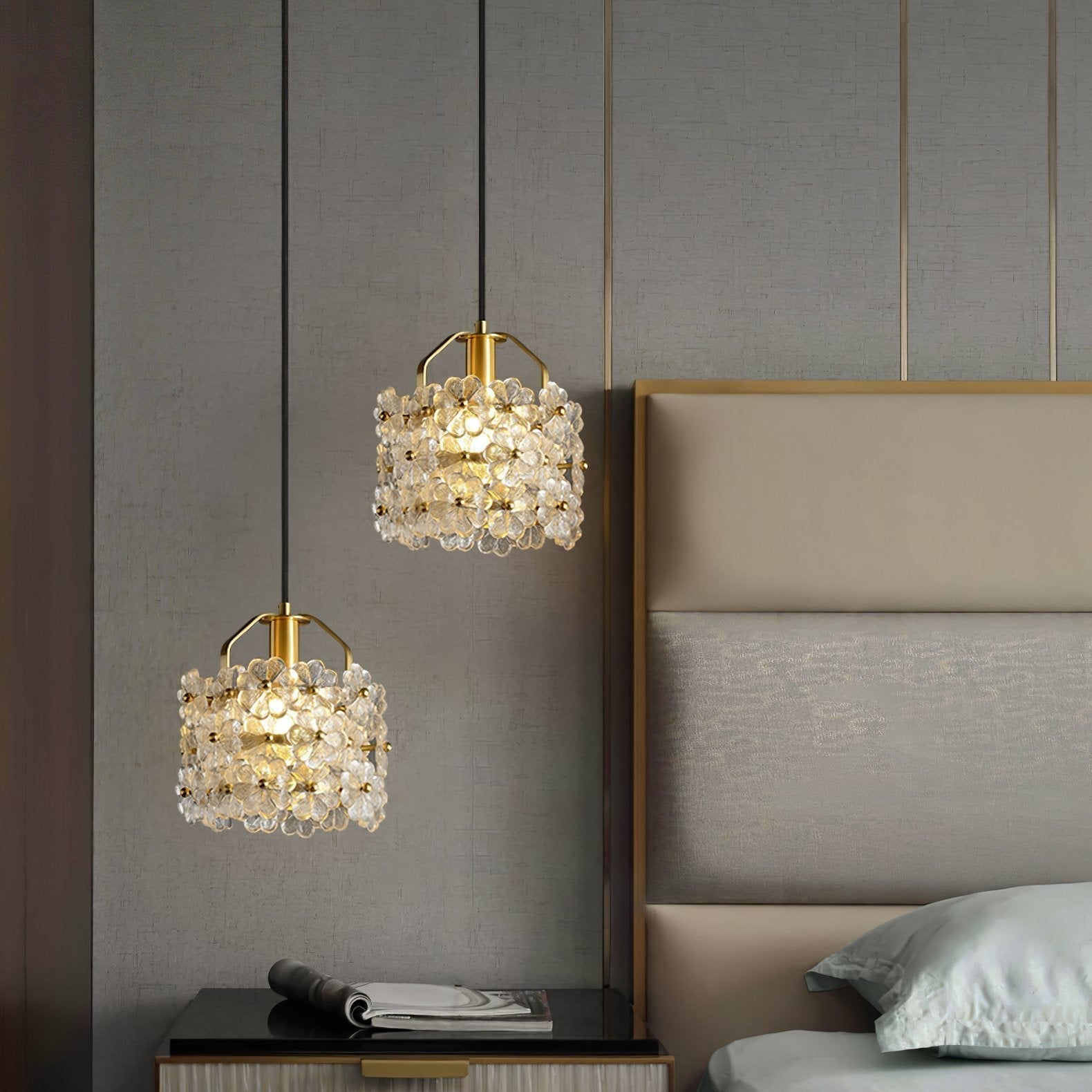 vintage-brass-and-flowered-glass-charlotte-pendant-light-fixture-for-entryway-lighting