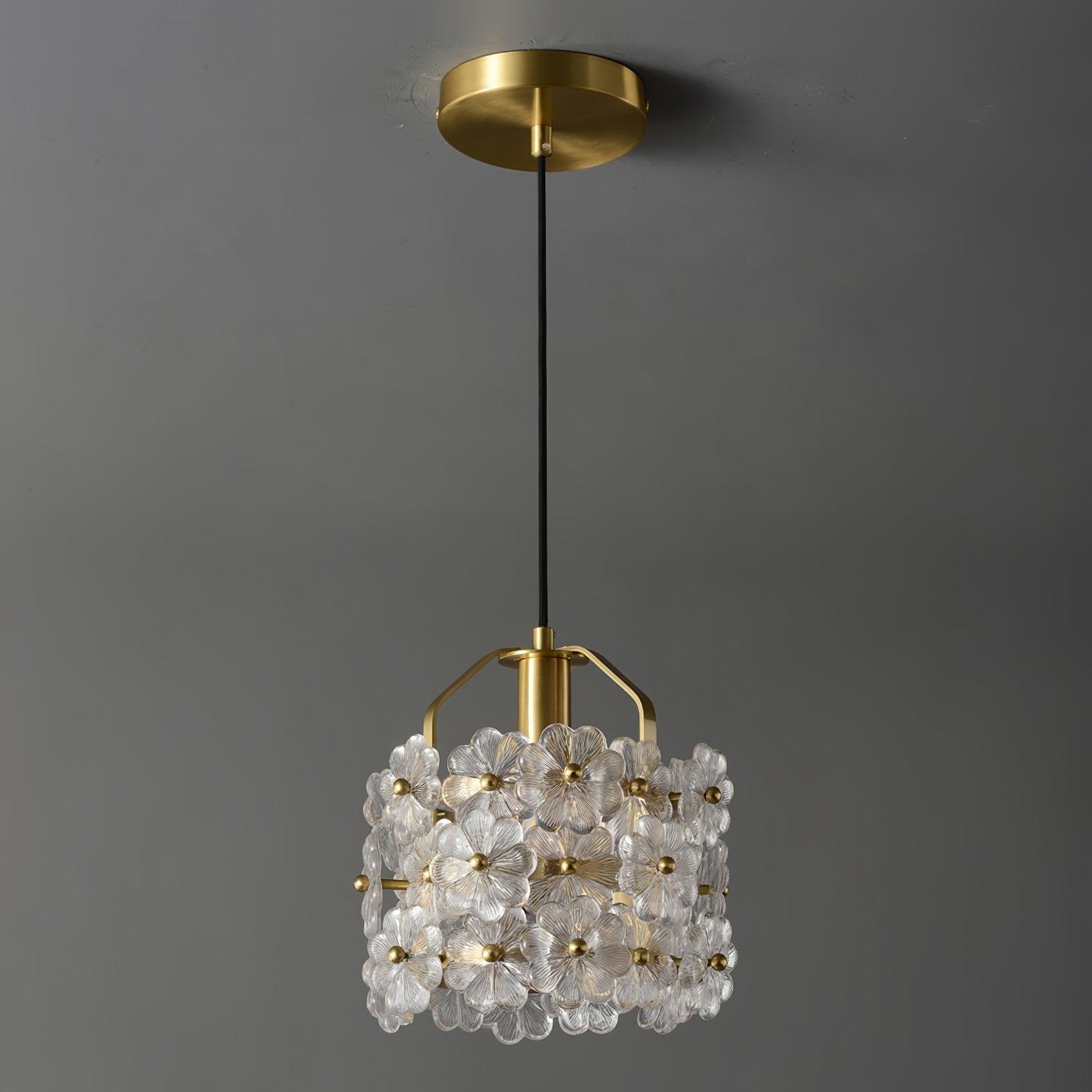 vintage-brass-and-flowered-glass-charlotte-pendant-light-fixture-for-entryway-lighting