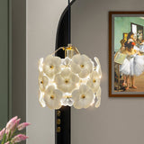 vintage-brass-and-flowered-glass-charlotte-pendant-light-fixture-for-entryway-lighting