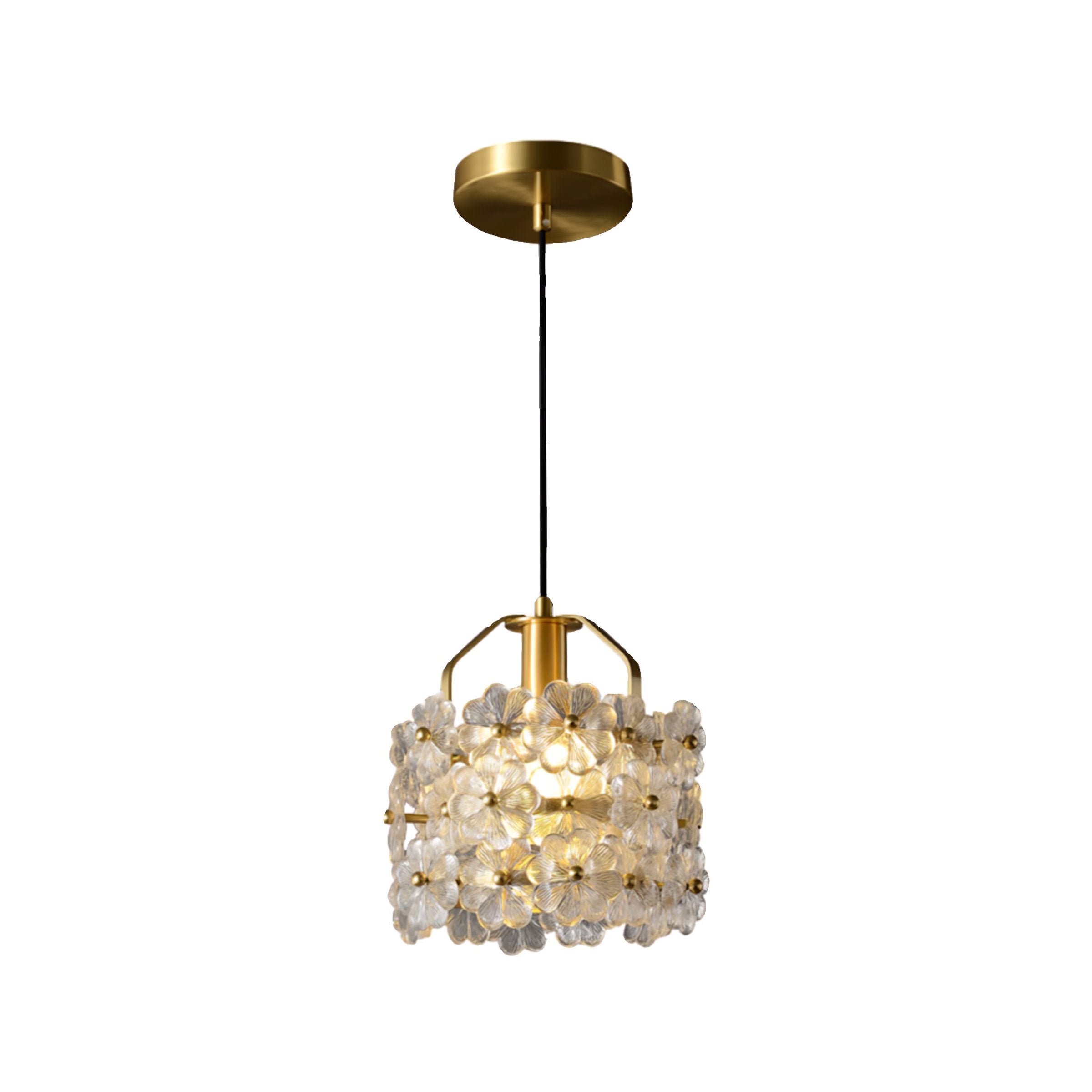 vintage-brass-and-flowered-glass-charlotte-pendant-light-fixture-for-entryway-lighting