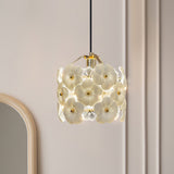 vintage-brass-and-flowered-glass-charlotte-pendant-light-fixture-for-entryway-lighting