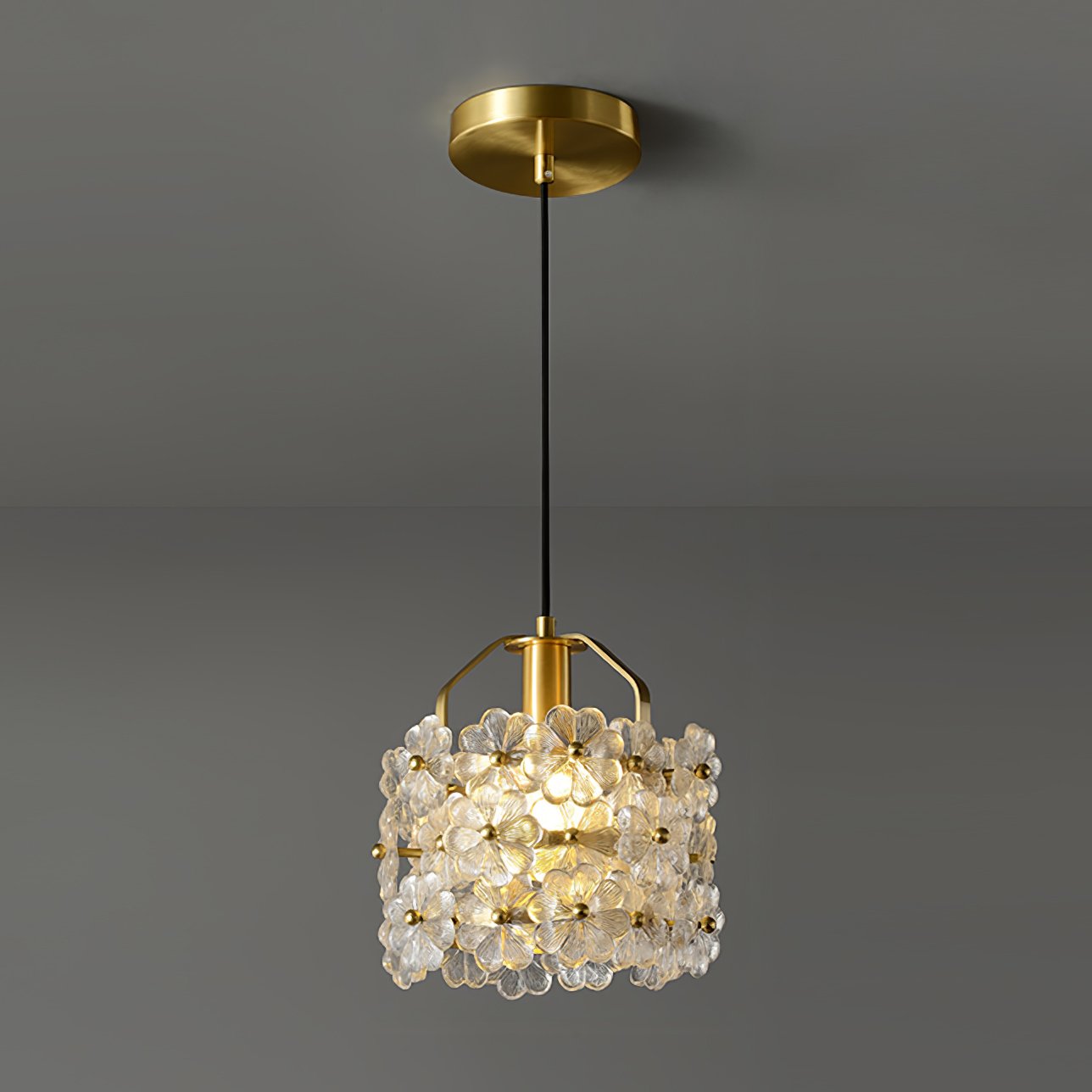 vintage-brass-and-flowered-glass-charlotte-pendant-light-fixture-for-entryway-lighting