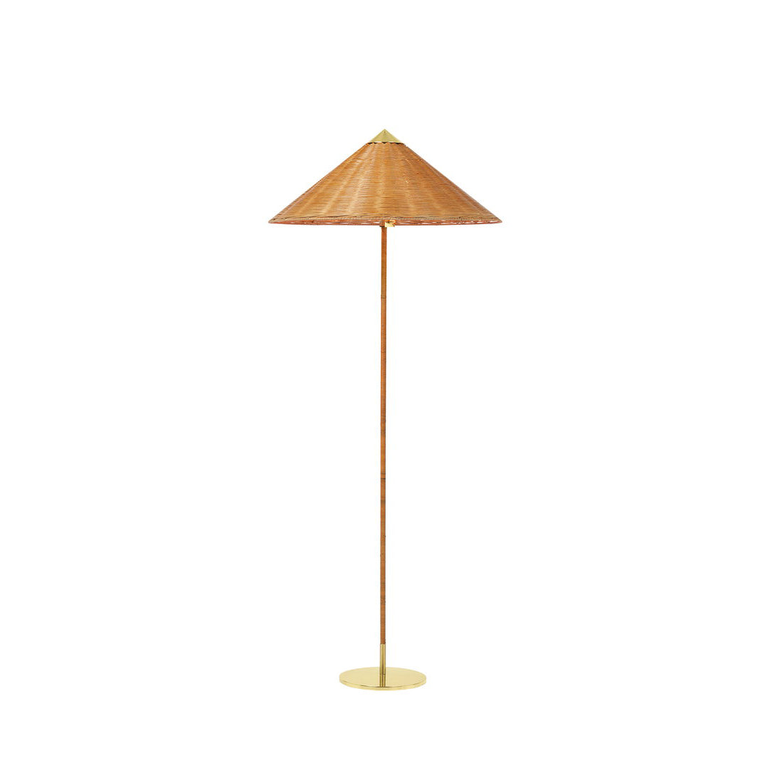 Mid Century Modern Rattan Stem Floor Lamp with Elegant Fabric Shade for Indoor Living Spaces