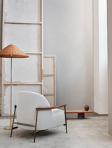 Mid Century Modern Rattan Stem Floor Lamp with Elegant Fabric Shade for Indoor Living Spaces