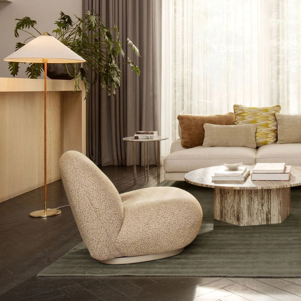 Mid Century Modern Rattan Stem Floor Lamp with Elegant Fabric Shade for Indoor Living Spaces
