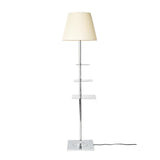 Modern Chrome Prism Floor Lamp with Integrated Side Table and Fabric Shade