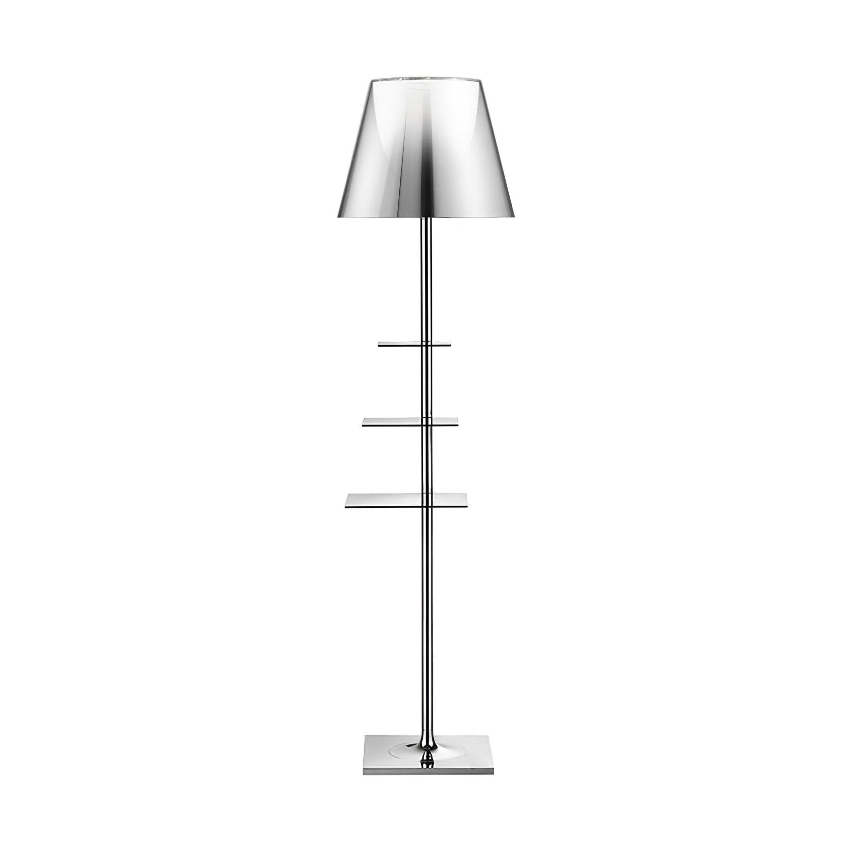 Modern Chrome Prism Floor Lamp with Integrated Side Table and Fabric Shade
