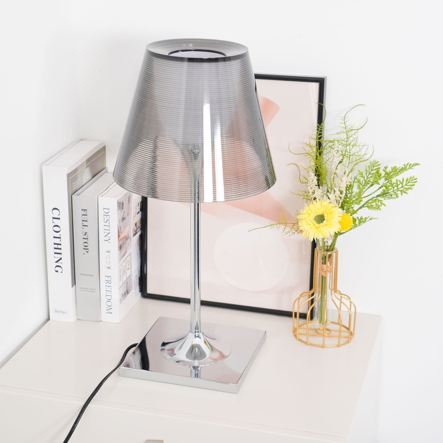 Modern Chrome Prism Table Lamp with Dual Diffuser and Polished Aluminum Base