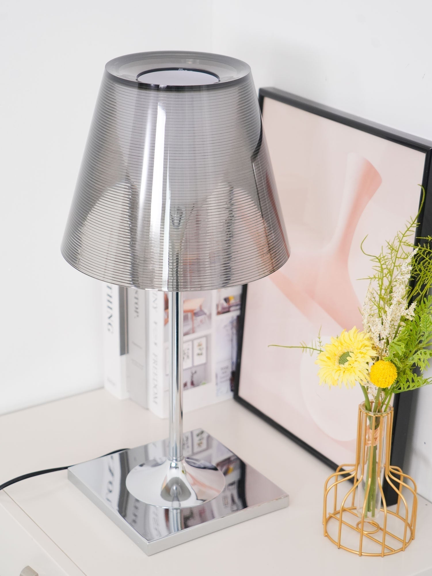 Modern Chrome Prism Table Lamp with Dual Diffuser and Polished Aluminum Base