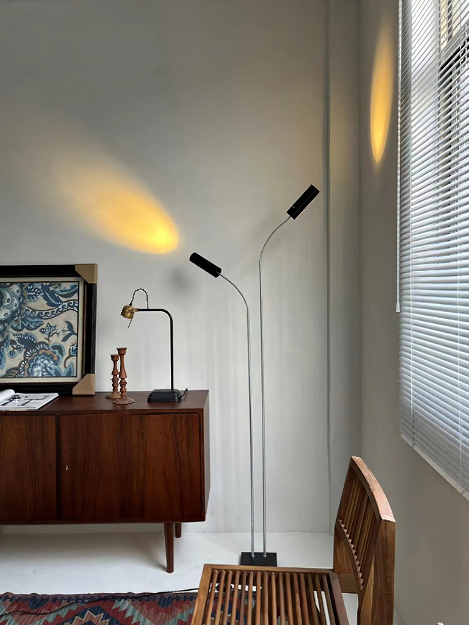 Modern Minimalist Cima Floor Lamp with Black Cylindrical Uplight Heads