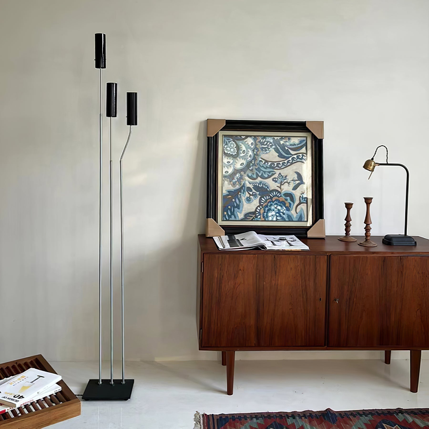 Modern Minimalist Cima Floor Lamp with Black Cylindrical Uplight Heads