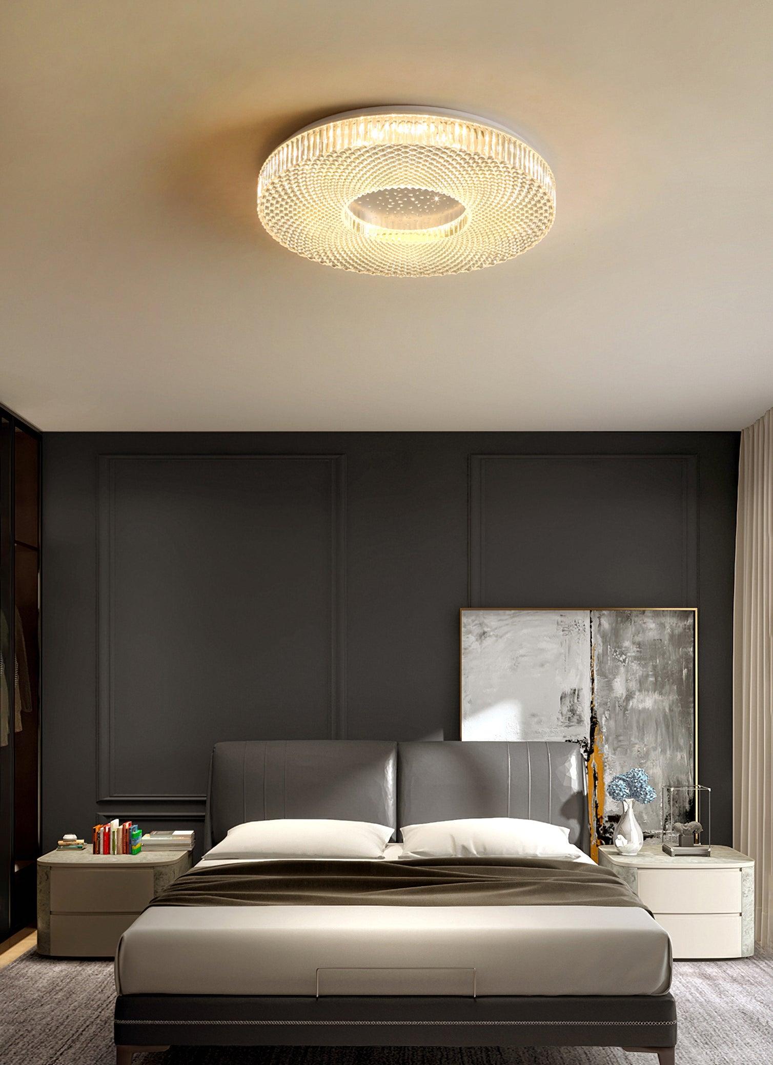 Cimona Modern Round Geometric LED Flush Mount Light Gold and White Finish