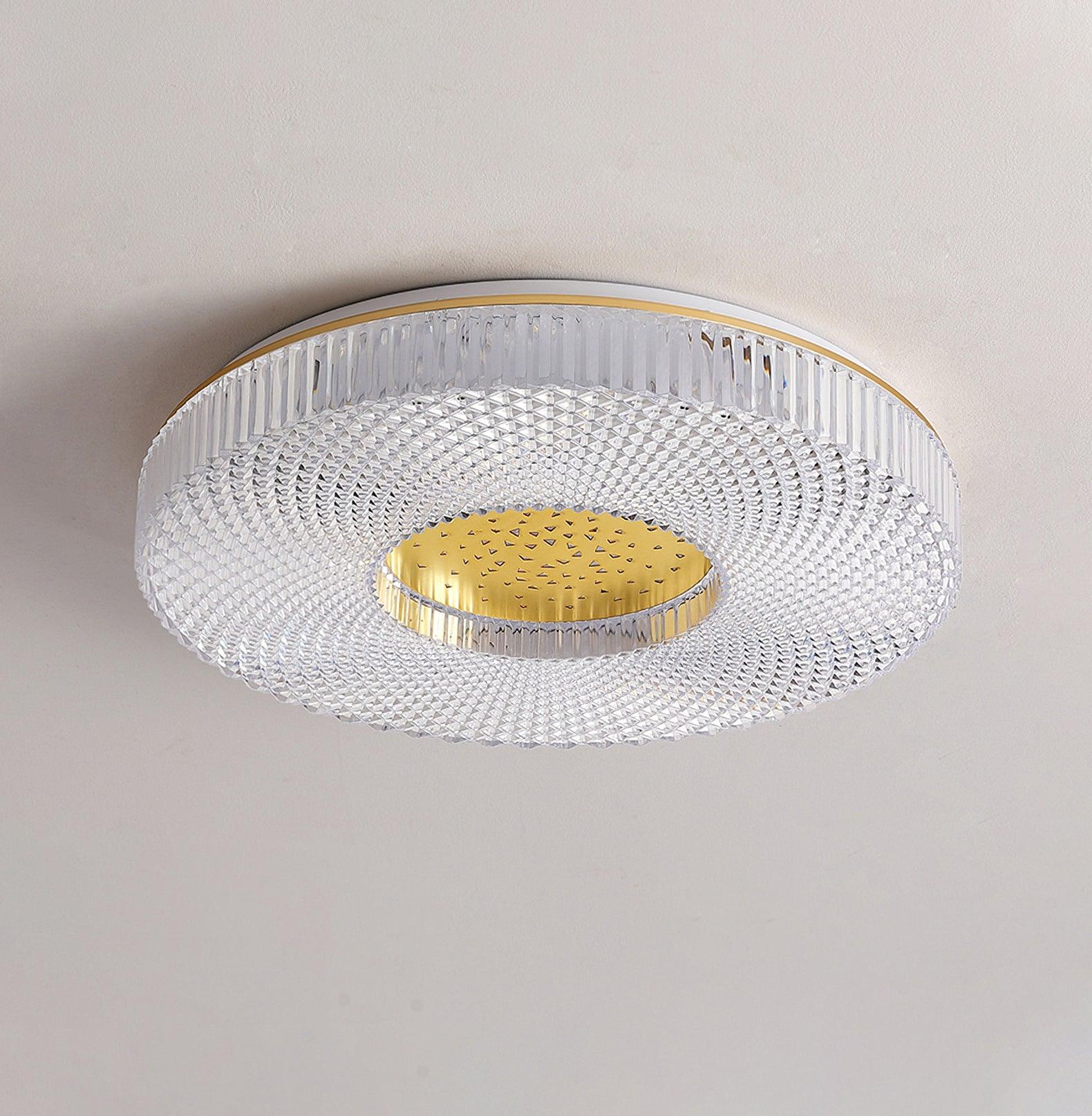 Cimona Modern Round Geometric LED Flush Mount Light Gold and White Finish
