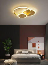 Modern Brass Interlocking Rings LED Ceiling Light Contemporary Flush Mount Fixture for Bedroom