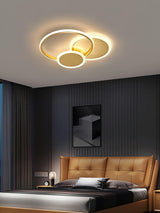 Modern Brass Interlocking Rings LED Ceiling Light Contemporary Flush Mount Fixture for Bedroom