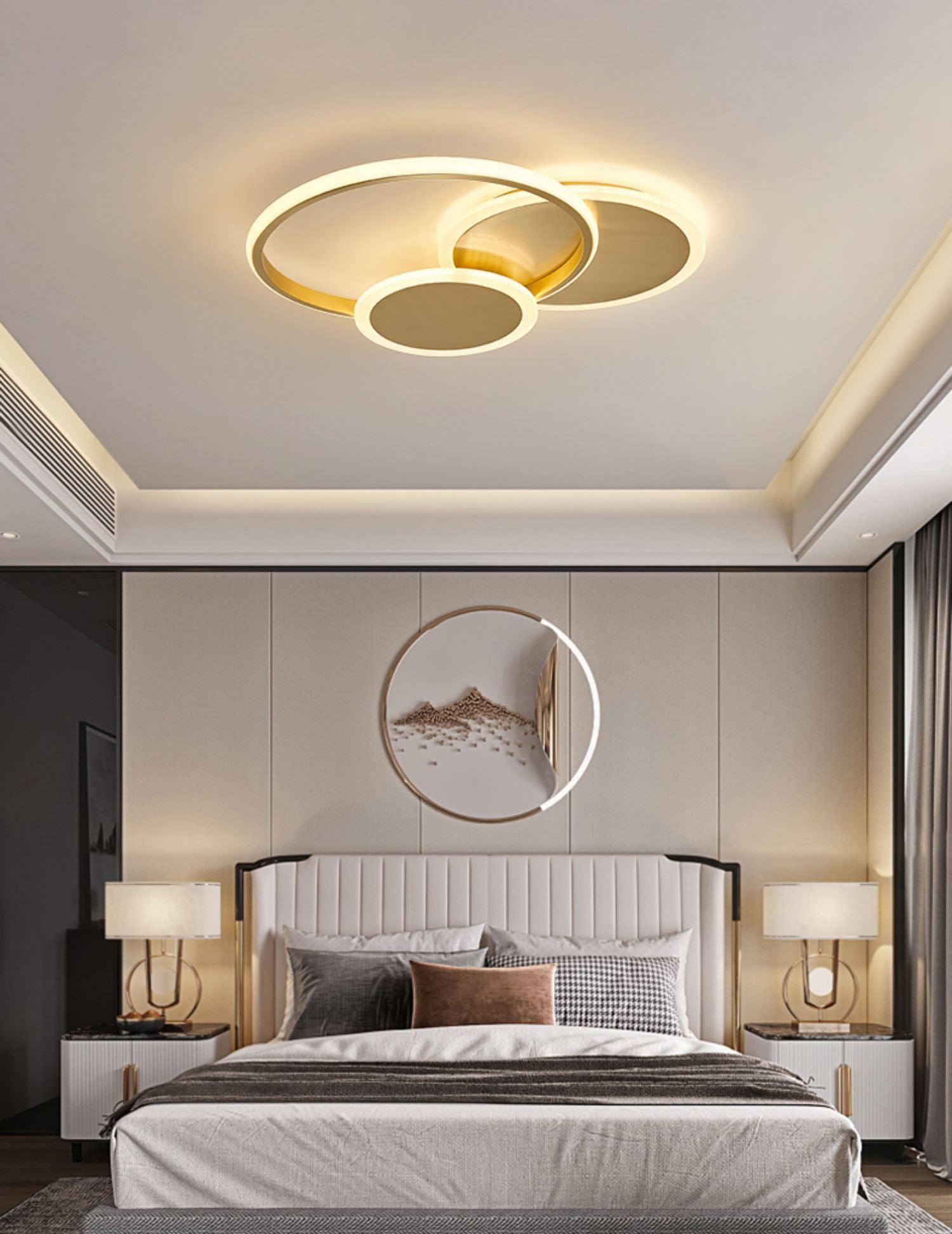 Modern Brass Interlocking Rings LED Ceiling Light Contemporary Flush Mount Fixture for Bedroom