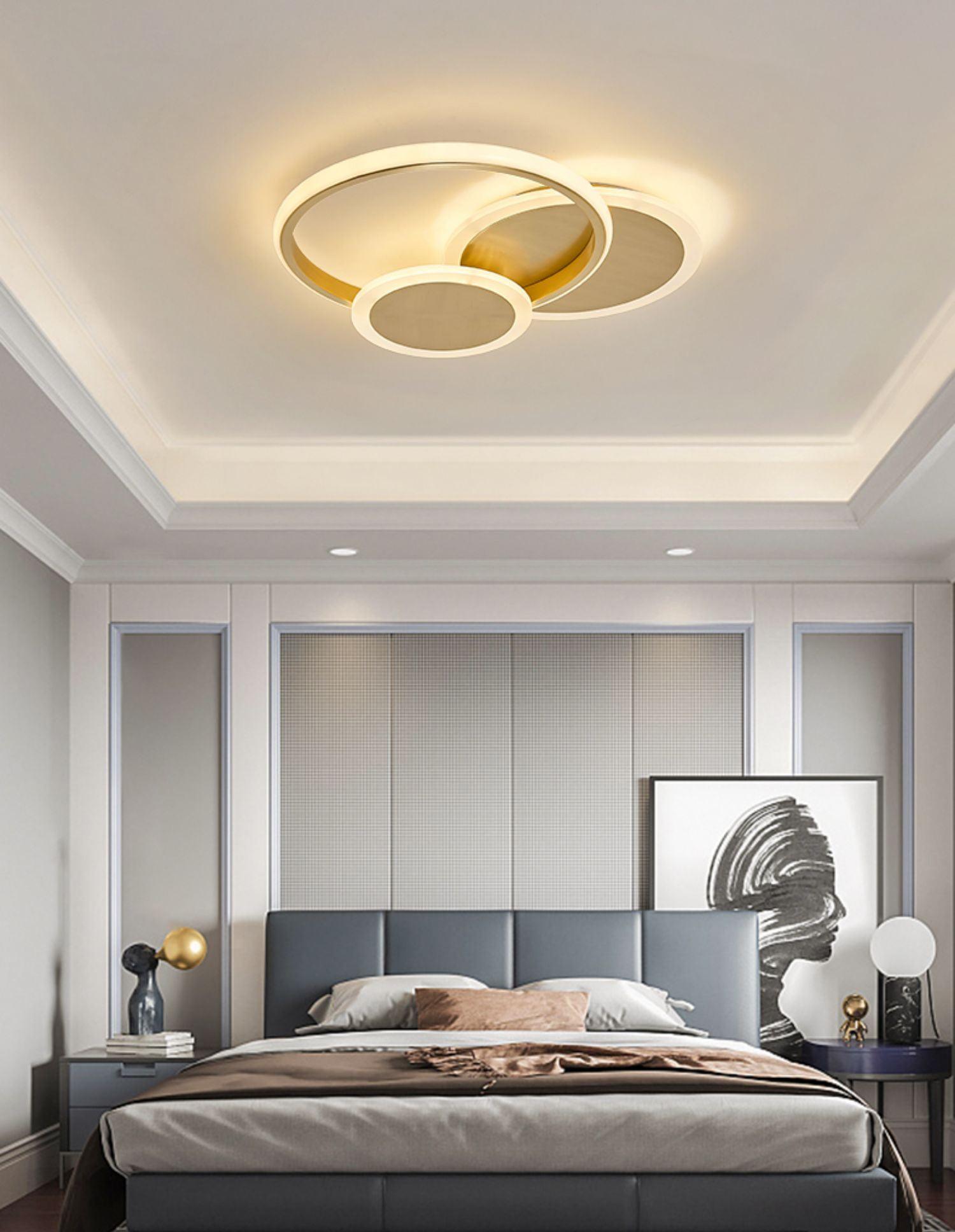 Modern Brass Interlocking Rings LED Ceiling Light Contemporary Flush Mount Fixture for Bedroom
