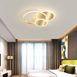 Modern Brass Interlocking Rings LED Ceiling Light Contemporary Flush Mount Fixture for Bedroom