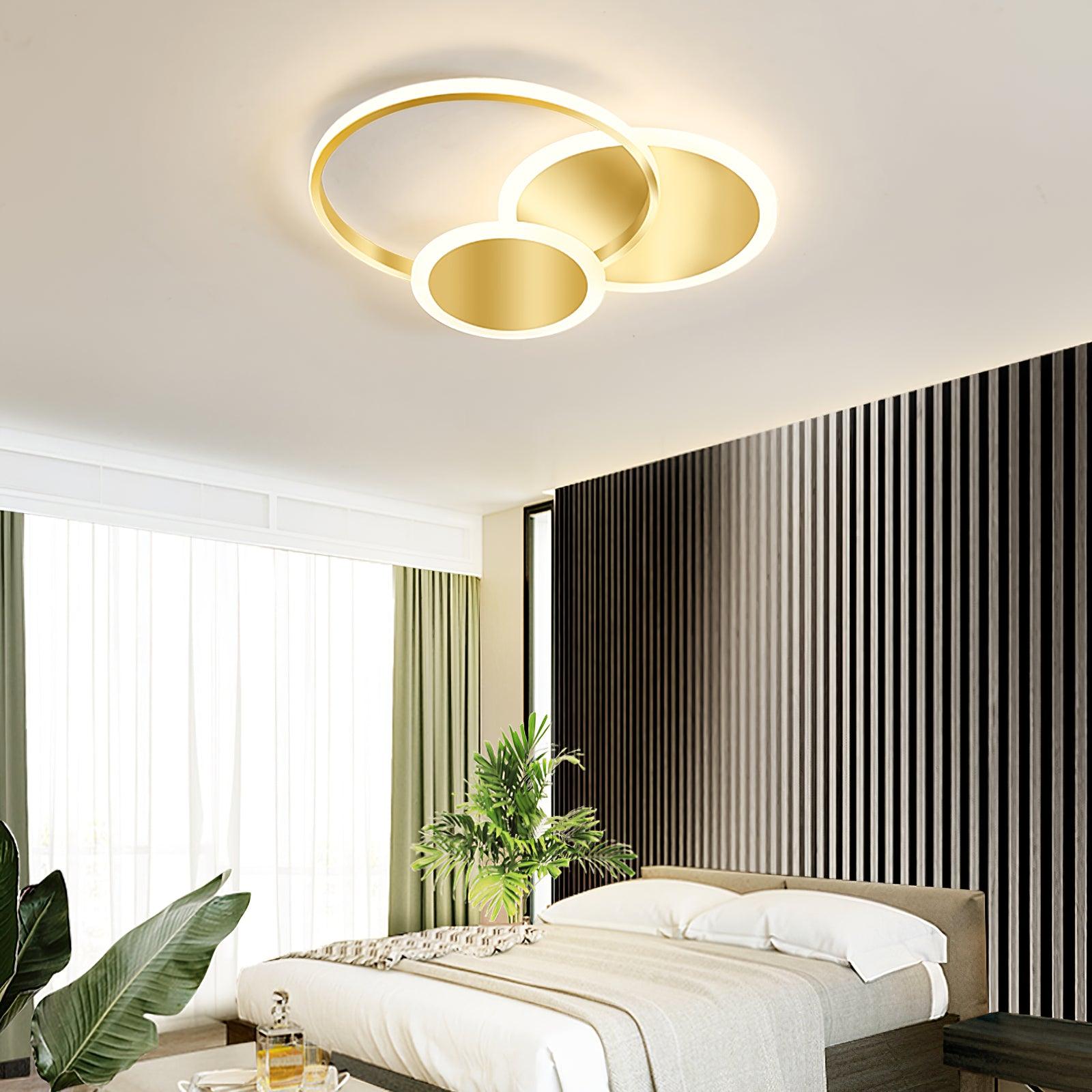 Modern Brass Interlocking Rings LED Ceiling Light Contemporary Flush Mount Fixture for Bedroom