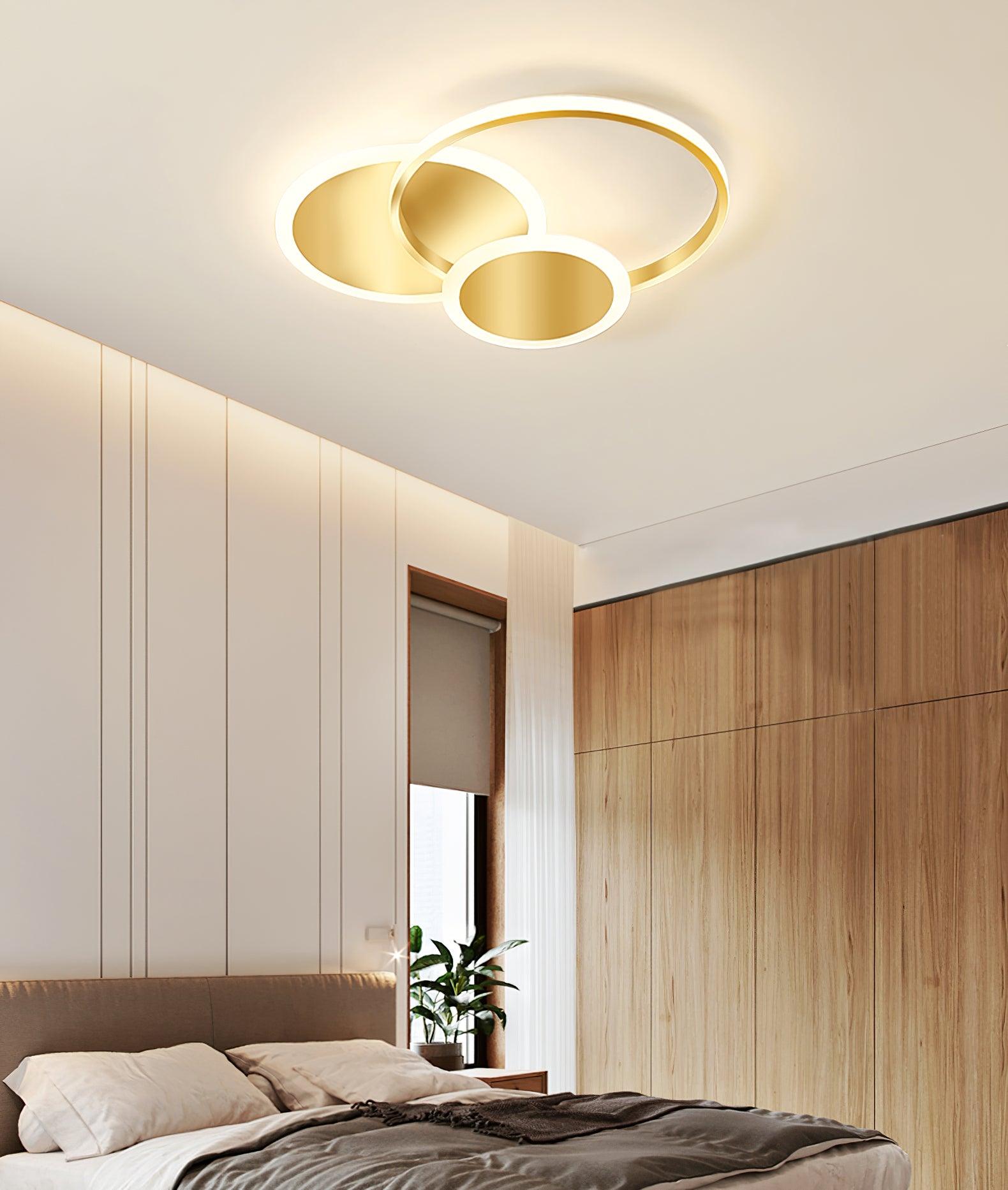 Modern Brass Interlocking Rings LED Ceiling Light Contemporary Flush Mount Fixture for Bedroom